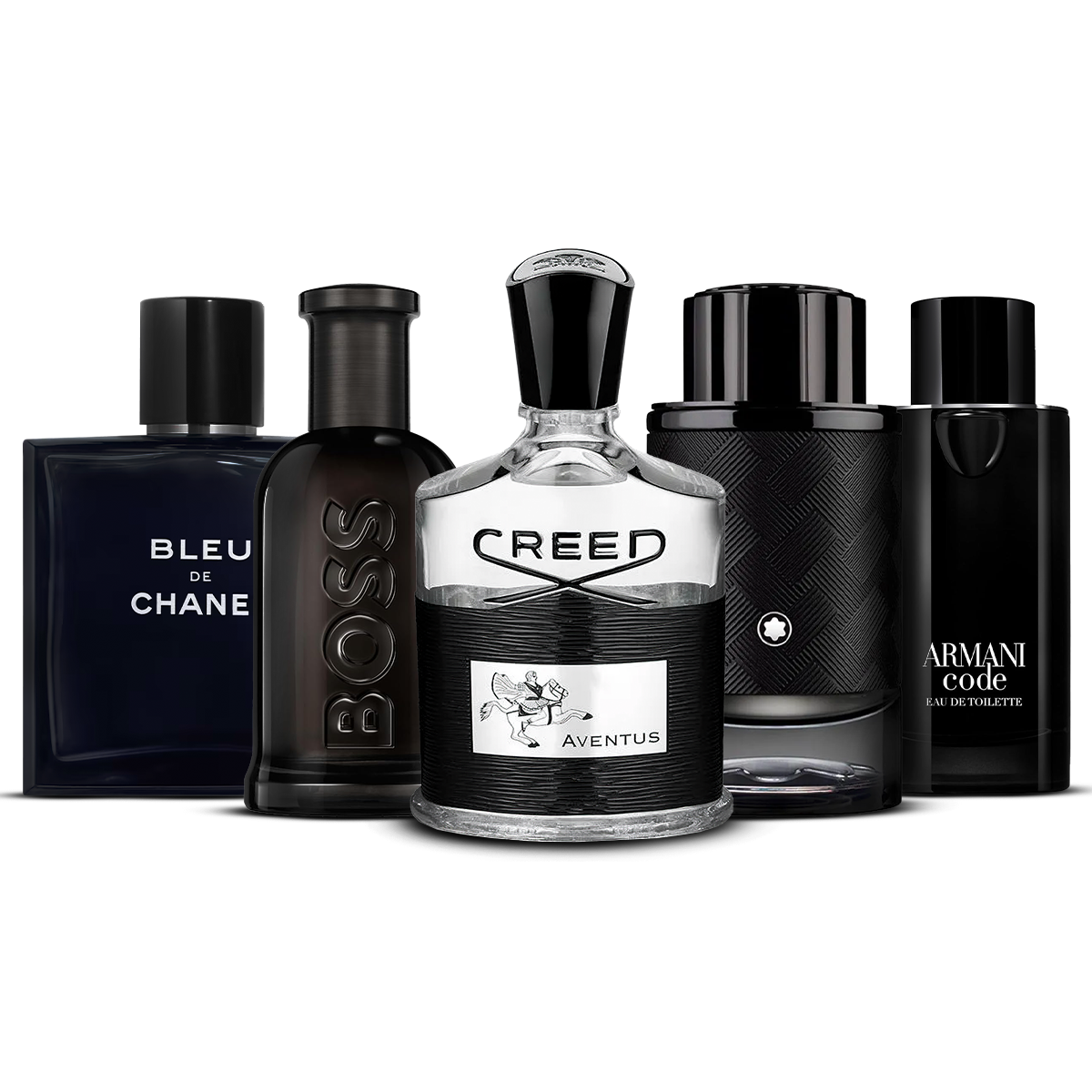 Combination of 5 men's perfumes – Bleu de Chanel, Boss Bottled Elixir, Aventus, Explorer and Armani Code [100 ml each]